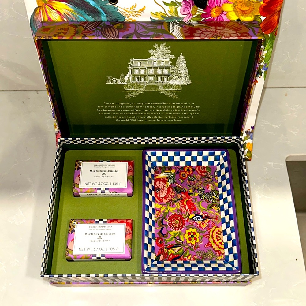 Mackenzie Childs soaps & ceramic dish set Lime Zest & Bergamot